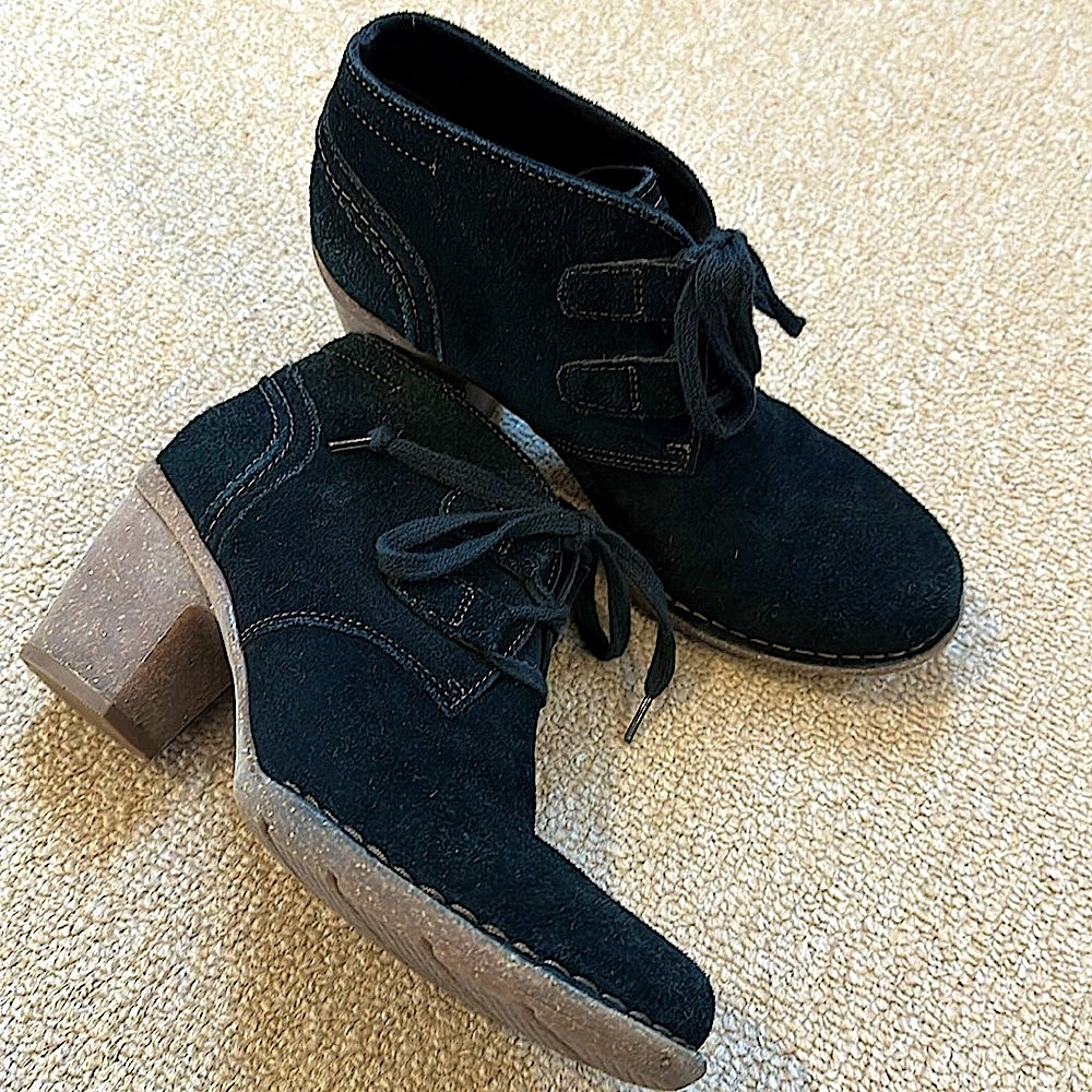 Clarks Black Suede Lace-Up Heeled Ankle Boots